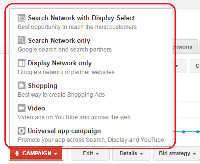 Types of campaign in Adwords