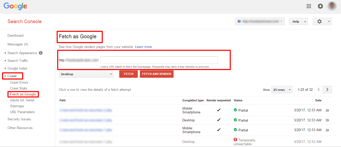 Search Console Fetch as Google