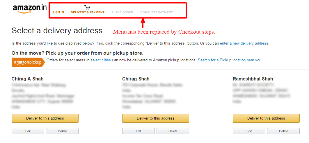 Amazon Checkout page steps