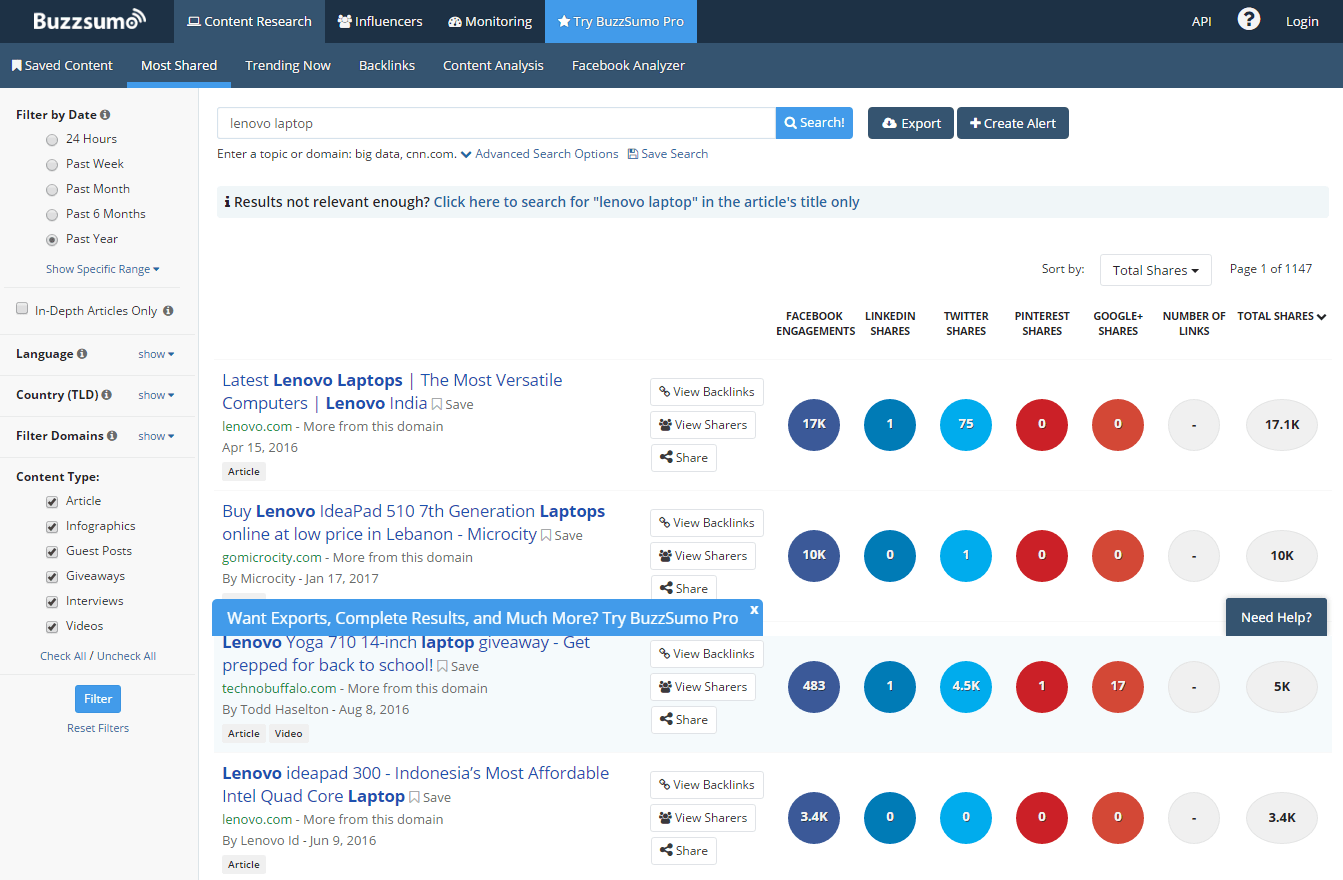 BuzzSumo tool for content marketing